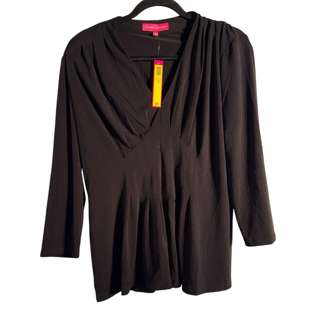 Catherine Malandrino Black Draped Neck Blouse L Polyester/Spandex